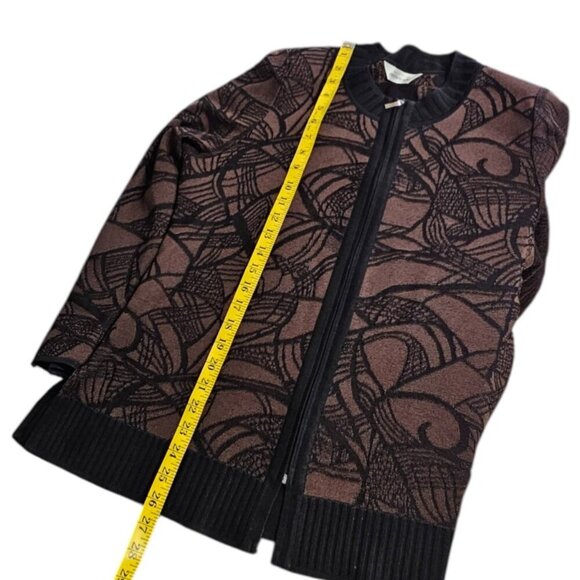 Exclusively Misook Womens Full Zip Long Sleeve Sweater, Pattern, Stretch, Brown - Picture 4 of 7